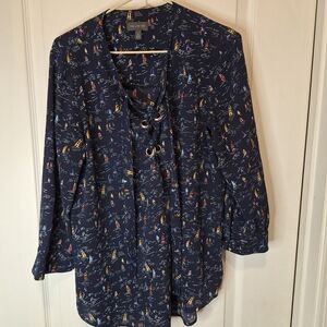 The Limited Navy Sailboat Lace-Up Tunic with Yellow & Red Accents / Medium